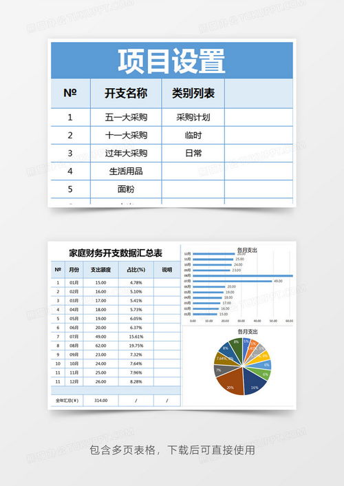 藍色簡約家庭財務支出管理系統模版excel模板下載 熊貓辦公